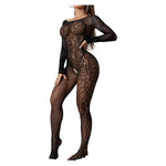 Open Bra Leopard Print Long Sleeves BodySuits Erotic Lingerie Transparent Backless Bodystocking Sexy Fishnet Hollow UnderwearSet