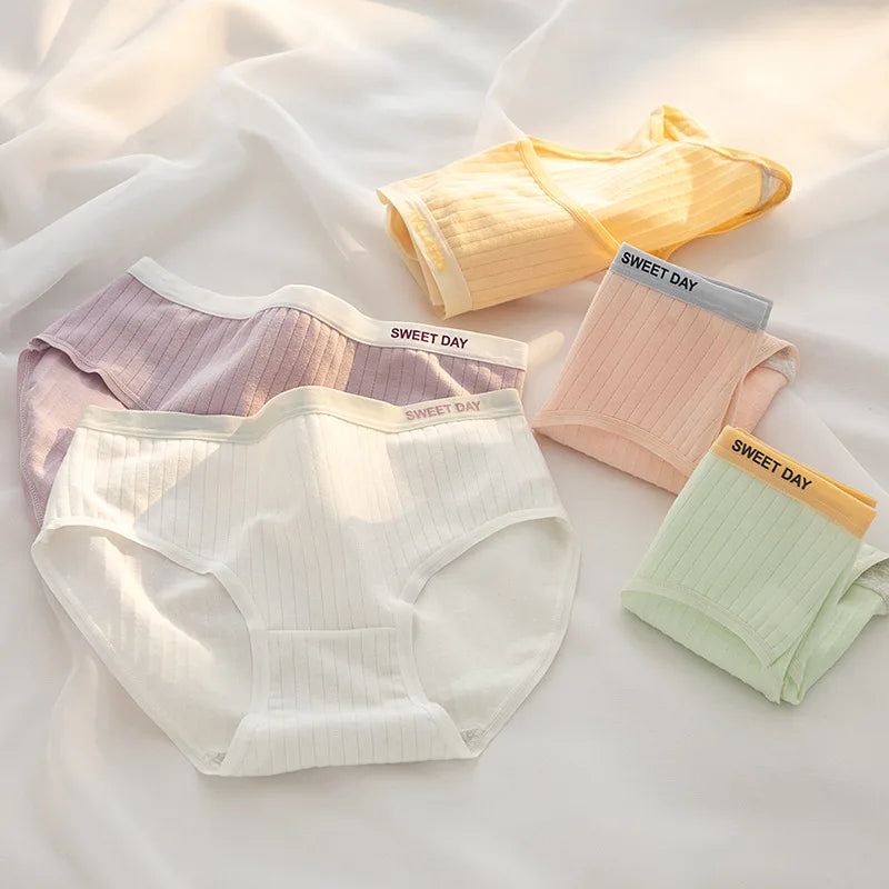 1-Pack Women's Ribbed Cotton Panties Breathable Soft Daily Underwear Low Rise Briefs Solid Color 7 Colors Lingerie Size M-XL