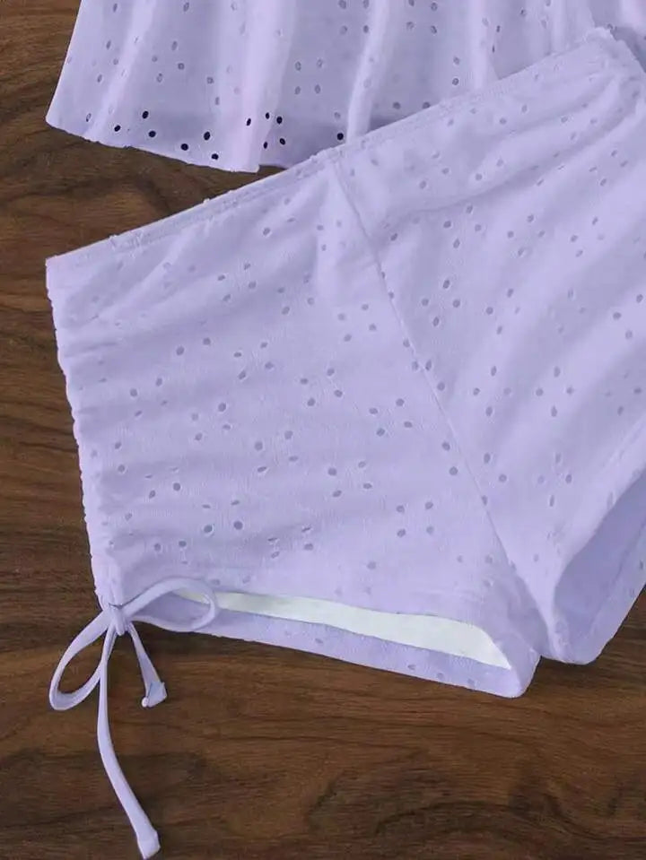 Women's Bathing Suit Two Pieces Push Up Tankini Set Summer Sexy Beach Wear White High Waisted Swimwear Women Swimsuit Shorts