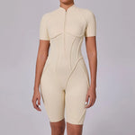 Summer Zipper Short Sleeve Yoga Jumpsuit Women Outerwear Sports Fitness Hip-lifting Backless One-piece Workout Gym Tracksutis