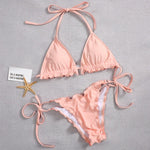Ribbed Ruffled Frilled Brazilian Bikini Women Swimsuit Female Swimwear Two Pieces Bikini Set Halter String Bathing Suit Swim