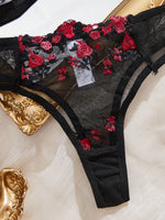 Womens Embroidered Bralette Lingerie And Panty Set Floral Design Soft Stretch Fabric Comfortable Everyday Underwear