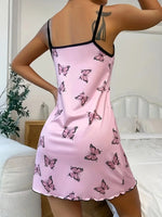 Butterfly Print Sexy Nightgown for Women Spaghetti Strap Sleep Dress Silky Homewear Summer Loungewear Nightwear Slip