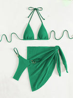 Sexy Brown Bikini Set 2026 Women Halter Push Up Bra Skirt 3 Piece Swimsuit Summer Bathing Suit Cover Up Thong Swimwear Biquini