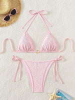 Embroidery Mesh Lace Halter Bikini Female Swimsuit Women Swimwear Two-pieces Bikini Set High Cut Bathing Suit Swim Beach Wear