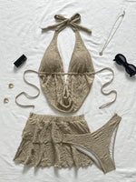 3PC with Skirt Wrinkled Halter Tankini Bikini Women Swimwear Female Swimsuit Three-pieces Bikini Set Bathing Suit Swim Beachwear