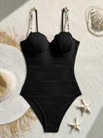Shell Underwired Wrinkled Beads One Piece Swimsuit Women Swimwear Female High Leg Cut Monokini Bather Bathing Suit Swim Bodysuit