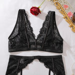 Lace see-through body shaping sexy three-point bra split three-piece set