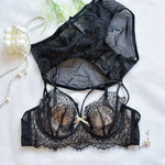 Push Up Bra SetFrench Lace Underwire Comfortable Luxury Breathable Brief Sets Lightweight Bow Semi Transparent Lingerie Set