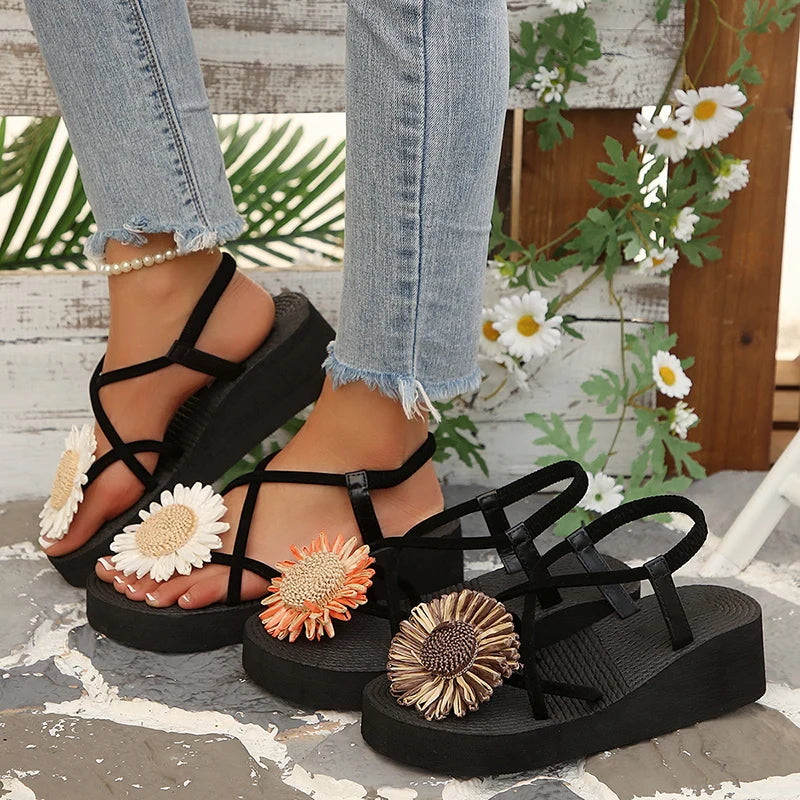 Summer Thick Bottom Bohemian Sandals Women Flowers Decor Non Slip Platform Beach Sandles Woman Plus Size 42 Light Eva Sandals