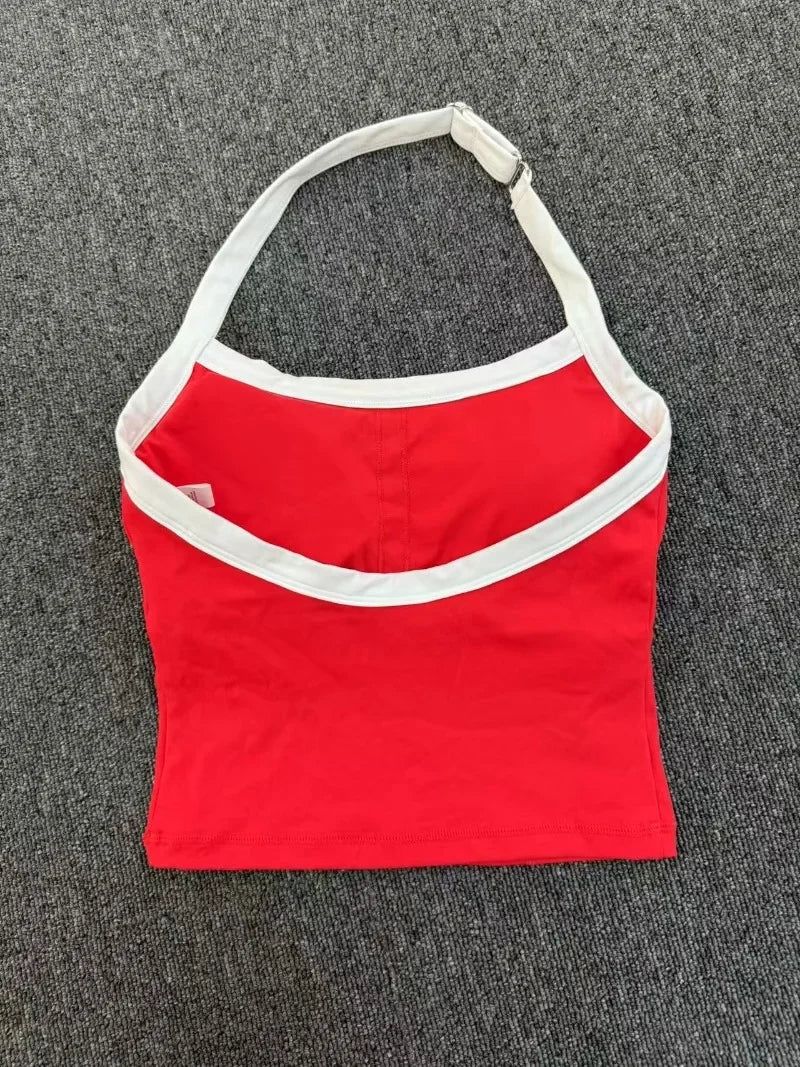 Women's Seamless Yoga Tank Top - Adjustable HALTER Neck & Quick-Dry Fitness Shirt Color Block Running Sports Gym Workout Top