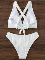 Wrinkled Crinkled Cross Back Bikini Women Swimwear Female Swimsuit Two-pieces Bikini Set High Cut Bathing Suit Swim Beach Wear