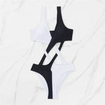 S - XL Splicing V Neck High Leg Cut Women Swimwear One Piece Swimsuit Female Monokini Padded Bather Bathing Suit Swim V5095SW