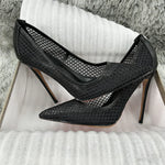 Women's Black Mesh Stiletto PumpsPointed Toe Hollow-Out High Heels, Sexy Sheer Dress Shoes for Party, Club, and Evening Even