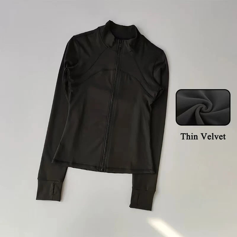 Women's High-End Velvet Yoga Jacket Stand Collar Long Sleeve Fitness Running Training Top for Autumn Winter Sports