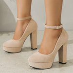 2026 Plus Size 43 Elegant Black Ankle Strap Platform Pumps Sexy Spike High Heels Shoes Women Classic Apricot Office Lady Shoes