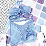 Wrap Around with Mesh Sarong Skirt Bikini Female Swimsuit Women Swimwear Three-pieces Bikini Set Beachwear Bathing Suit Swim