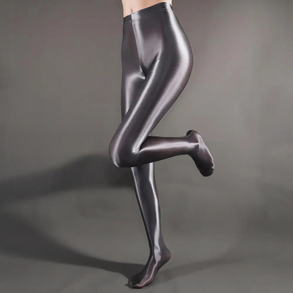 Women Leggings Stage Performance Glossy Shiny High Waist Fitness with Socks Stage Show Skinny Yoga Trousers Women Clothing