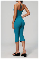 Summer New Yoga Clothing Women Solid V Neck Slim Sports Tank Top Athletic Wear High Waist Butt Lift Mid Pants Gym Fitness Suits