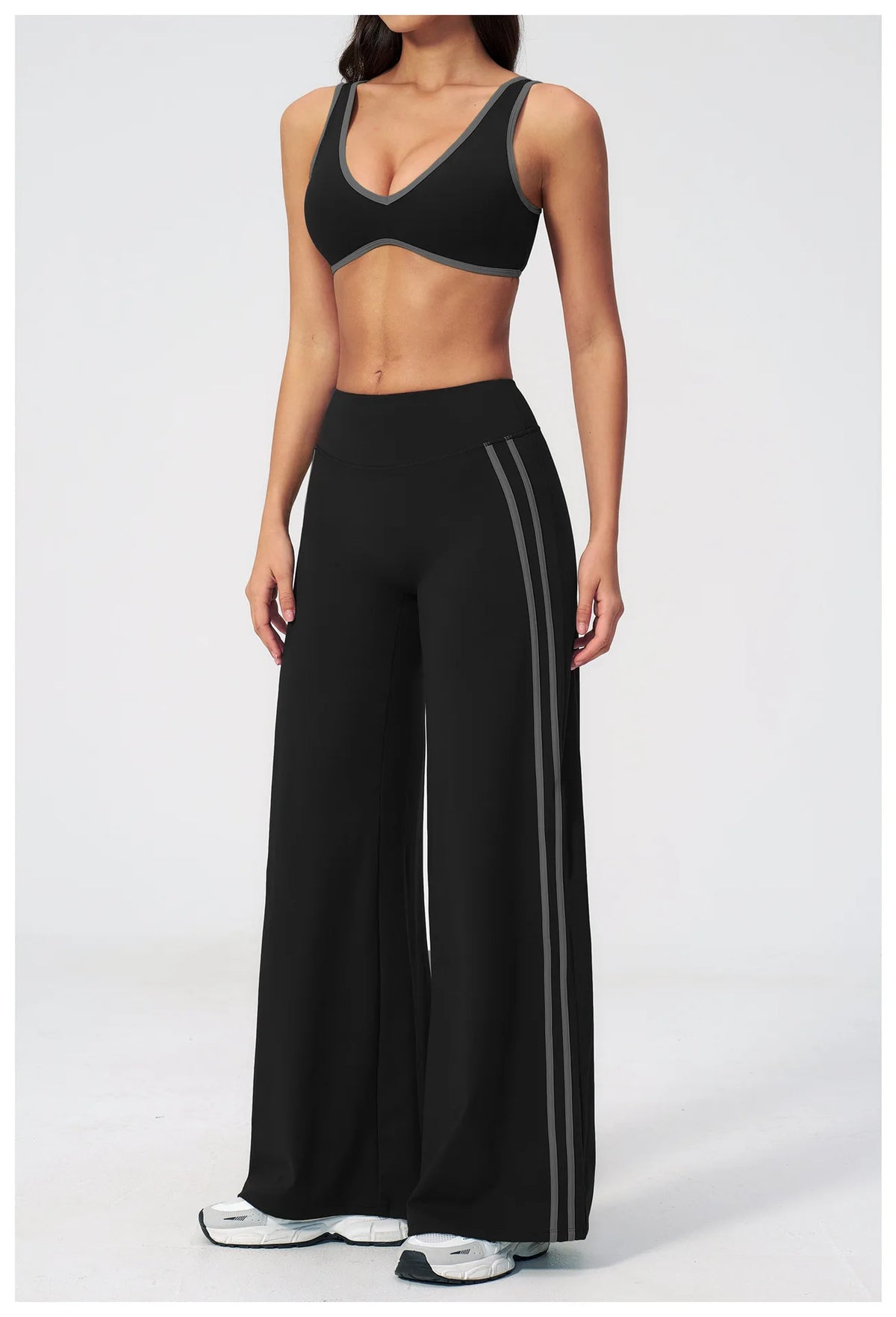 Women's Tracksuit Color Blocked Yoga Sets V Neck Sports Bra High Waist Flare Pants Fitness Suit Outdoor Running Workout Clothes