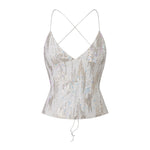 Women's Summer Deep V Neck Sequin Tank Tops Summer Fashionable Backless Sleeveless Spaghetti Strap Slim Fit Camisole