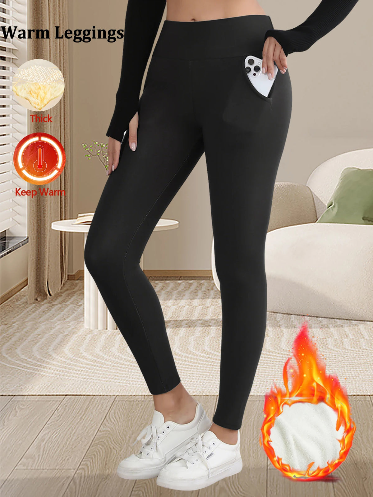 Women Winter Thermal Leggings With Pocket High Waist Simplicity Warm Pants Fashion Elasticity Autumn Velvet Comfortable Leggings