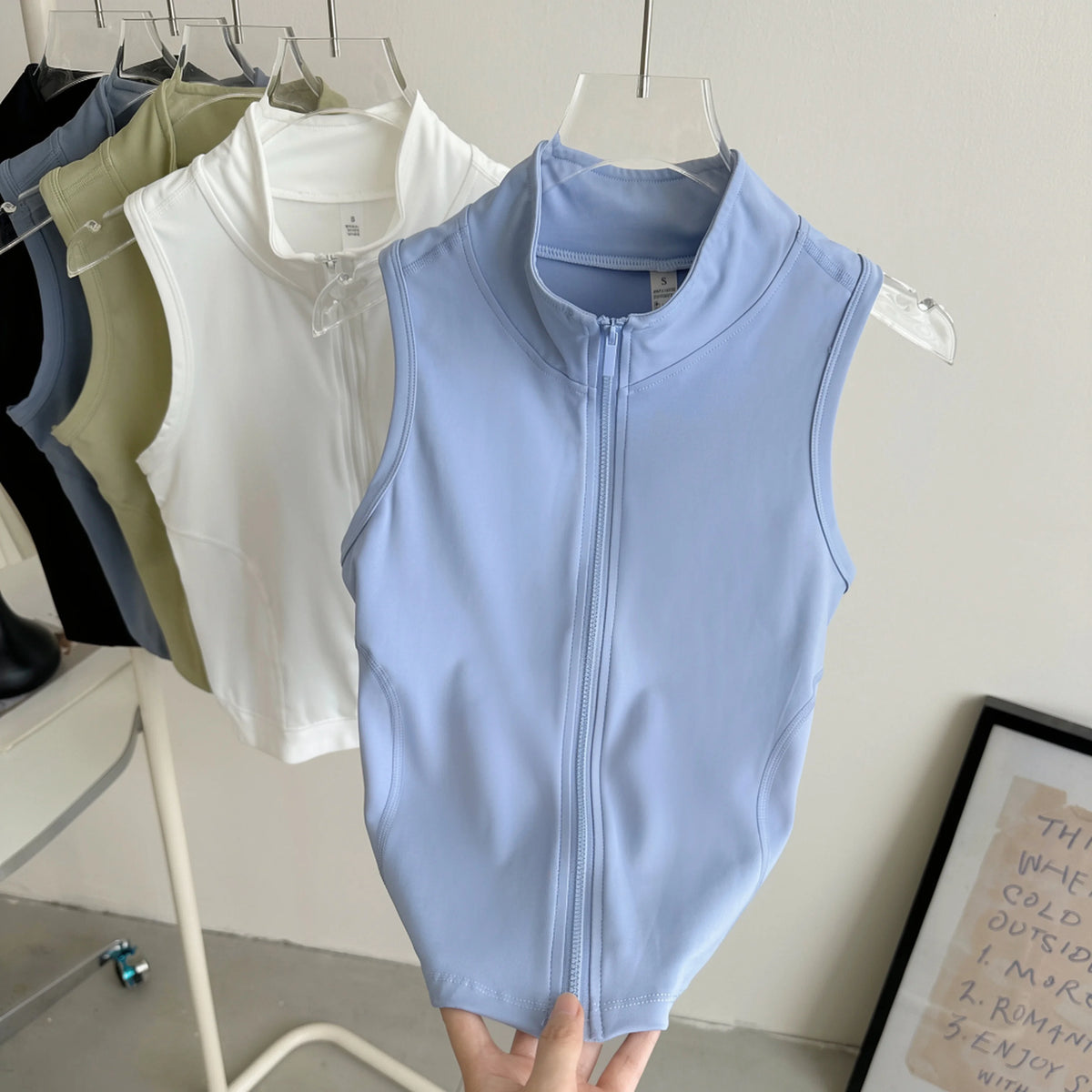 Women Sleeveless Zip Yoga Vest Slim Sports Tank Top Gym Workout Running Fitness Outerwear