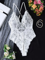 White Embroidered Lace Falafan Dress Set - Sexy Lingerie for Women - Sexy Bra Set with Strap Design on the Back 21077