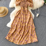 2025 Summer French Vintage Floral Dress Fashion Elegant High-Waisted Drawstring Vestidos Printed Fresh And Sweet Long Dresses