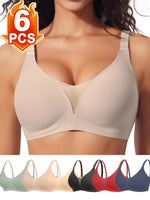 6pcs Women’s Bra Panties Everyday Wireless Push Up Lingerie Soft Briefs Seamless Bralettes, Breathable Padded Comfort Underpants