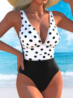 Sexy Polka Dot Print Patchwork Swimwear Women V Neck Slim Fit Tummy Control One Piece Swimsuit Beach Bathing Suits Oversize 2026