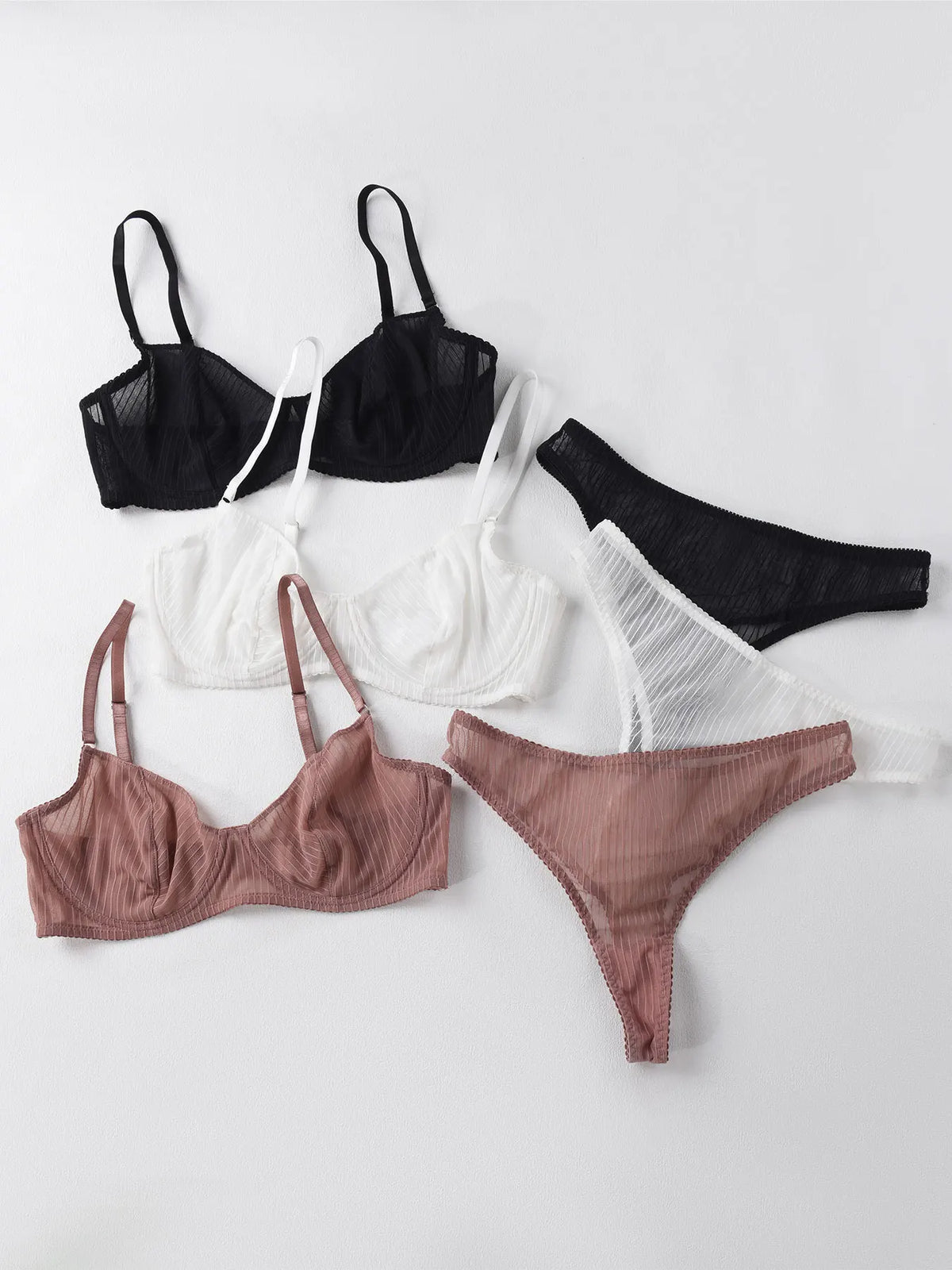 New Style Lingerie for Women with Large Busts, Ultra-Thin Sexy Striped Bra, Side Breast Reduction, Anti-Sagging, Adjustable Bra Set
