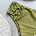 Brown Shiny U Shaped Bikini High Waist Sexy Swimsuit Women 2026 Wrinkled Solid Swimwears Bathing Suit Bandeau Bikinis Sets Mujer