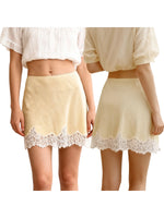 Women's Satin Mini Skirt Elegant Patchwork Lace Trimmed High Waisted A Line Skirts for Party Work Daily Wear