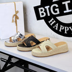 Spring 2025 Women's Slippers Hollow Out Strap Waterproof Thick Heel Woven Rope Country Style Slip-On Shoes Polyurethane Material