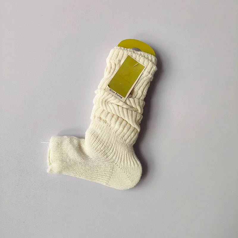 Women's warm knitted socks, autumn and winter Korean version long leg stacked socks, solid color warm dance yoga knitted socks