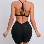Women's 2-Piece Yoga Sets High Waist Seamless ShortsHip-Lifting & Backless Gym Leggings Quick Dry Workout Fitness Suits
