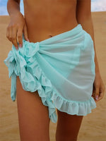 New Women Mesh Wrap Skirts Bikini Cover-Ups Ruffle Kaftan Sarong Sexy Beach Skirt Cover-Ups 9 Color
