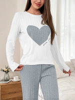 Women Autumn Winter Warm Pajamas Set Casual Fleece-Lined Round Neck Long Sleeve Tops and Trouses Sets Homewear Loungewear