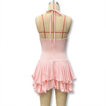Hot Girl Slim Halter Neck Mini Dress Solid Color V-neck Single-breasted Layered Ruffles Bodycon Short Dresses Fashion Female New