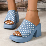 Casual 2025 Polka Dot Design Blue Slippers Women New Square Toe Thick Bottom Sandal Woman Summer Comfort Thick Sole Slides Mujer