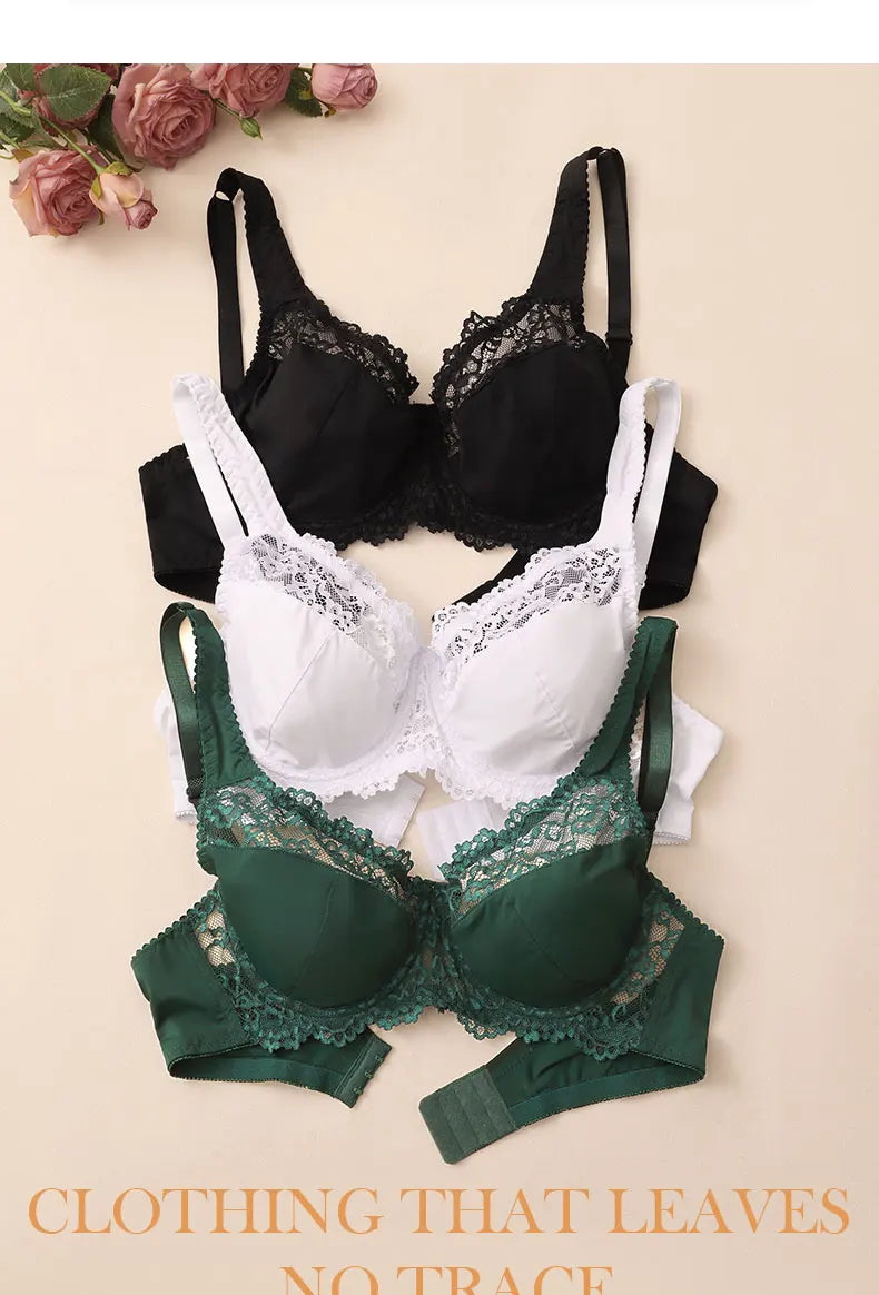 3 Pcs Elegant Lace Bra Non-Padded, Floral Pattern Women's Bras Sexy Lingerie BH Top Brassiere Underwire Plus Size A B C D E Cup