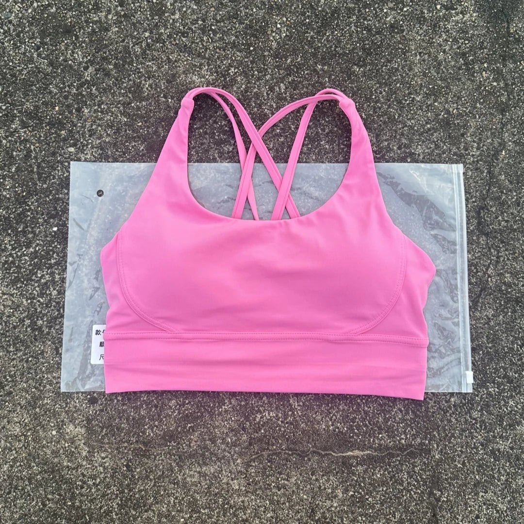 Solid Color Women Fitness Yoga Bra Top Soft Tight Comprehensive Training Jogging Gym Sports Underwear Cross Back With Chest Pad