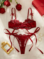 Lady Floral Embroidery Lingerie Set Women Sheer Bra and Brief Underwear Set Satin Sexy Intimates Underwear