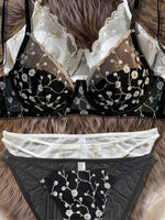 Summer Thin Lace Rabbit Ear Cup Deep V Beautiful Back Bra Set for Girls