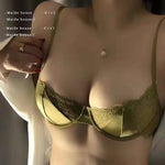 Sexy Hot Bra for Women Half Cup Ultra-thin Lace Large Breasts Show Small Chest Anti-sagging Bra Set Lencerias Sexy Underwear