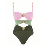 Hollowen One Piece Swimsuit With Cover Up Sexy Swimwear Women Off Shoulder Swim Suits Patchwork Bathsuit Belt Bodysuit Beachwear