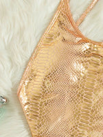 Snake Skin Extreme Mini Micro Thong Swimsuits Cross Backless Women Swimwear One Piece Swimsuit Female High Cut Bathing Suit Swim