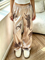 New Women Leopard Print Pajama Pants Elastic Waist Loose Trousers Casual Home Loungewear All Season Sleep Bottoms