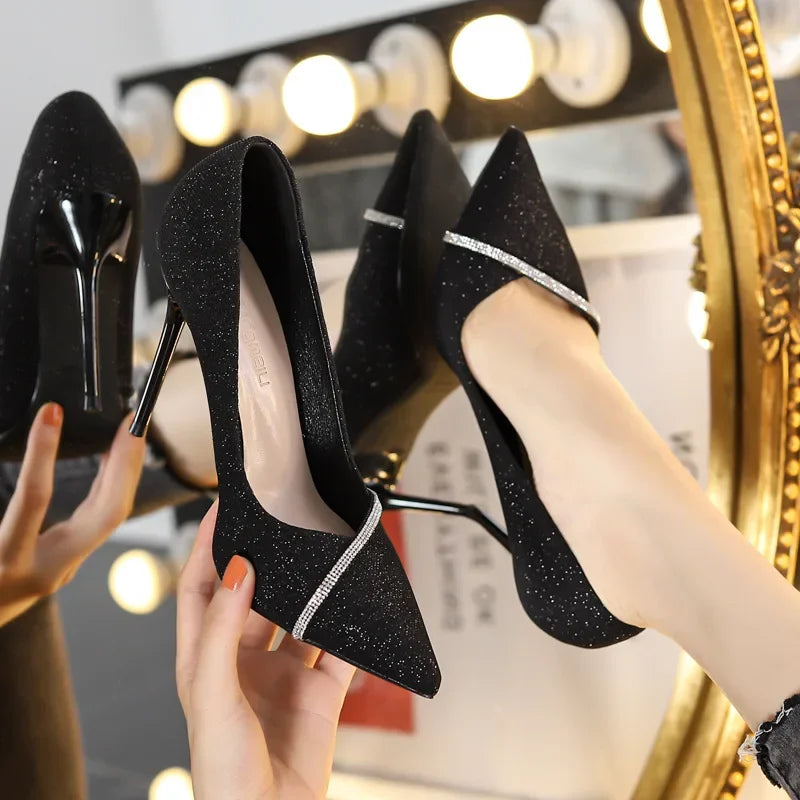 High Heels Women withSpring and Autumn Pointy Women's Shoes Dress Wedding Shoes Temperament Banquet Single Shoes